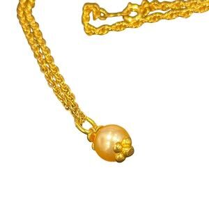 30" Gold-tone Chain Necklace with Faux Pearl Charm Vintage